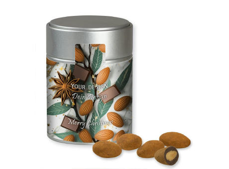 Schokomandeln mit Zimt, ca. 100g, Metalldose Midi silber