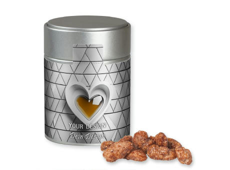 Feuergebrannte Mandeln, ca. 100g, Metalldose Midi silber