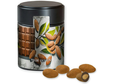 Schokomandeln mit Zimt, ca. 100g, Metalldose Midi schwarz