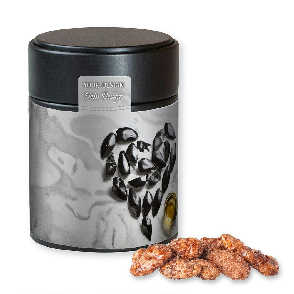 Feuergebrannte Mandeln, ca. 100g, Metalldose Midi schwarz