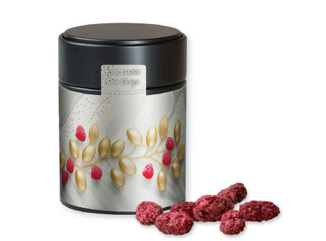 Gebrannte Mandeln Himbeere, ca. 100g, Metalldose Midi schwarz