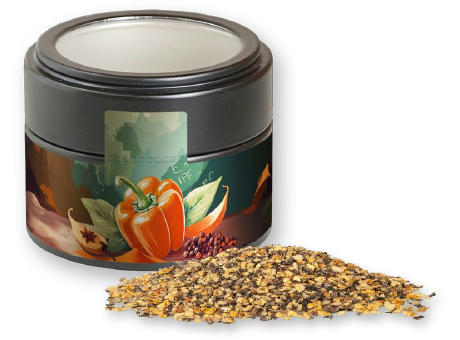 Gewürzmischung Orangen-Pfeffer, ca. 55g, Metalldose Mini mit Sichtfenster schwarz