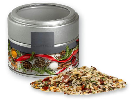 Weihnachts Gewürzmischung Braten, ca. 50g, Metalldose Mini mit Sichtfenster silber