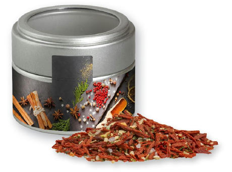 Weihnachts Gewürzmischung Salat, ca. 50g, Metalldose Mini mit Sichtfenster silber