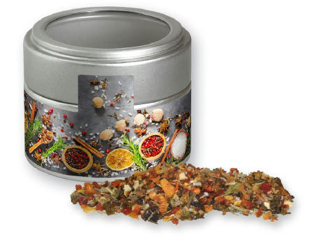 Weihnachts Gewürzmischung Geflügel, ca. 55g, Metalldose Mini mit Sichtfenster silber