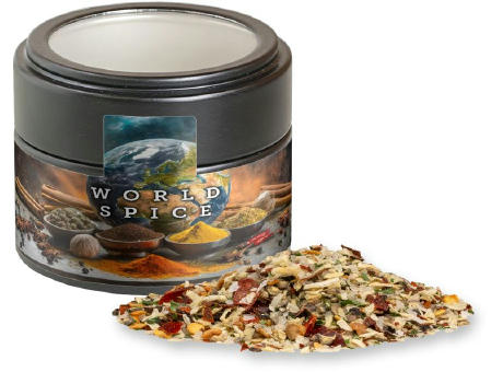 Weihnachts Gewürzmischung Braten, ca. 50g, Metalldose Mini mit Sichtfenster schwarz