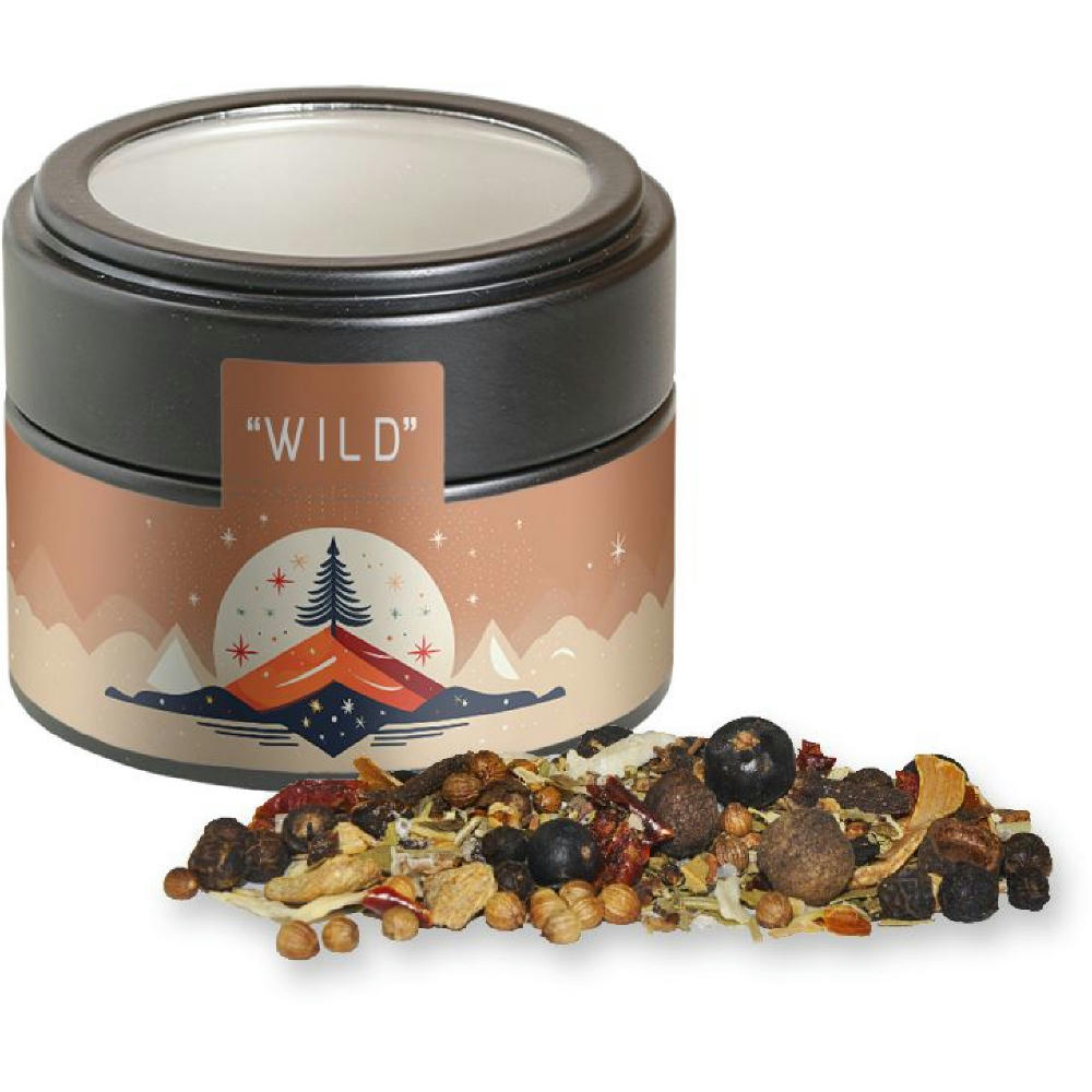 Weihnachts Gewürzmischung Wild, ca. 50g, Metalldose Mini mit Sichtfenster schwarz