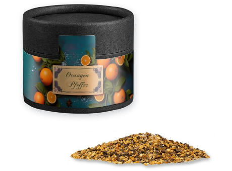 Gewürzmischung Orangen-Pfeffer, ca. 40g, Kraftpapierdose Mini schwarz