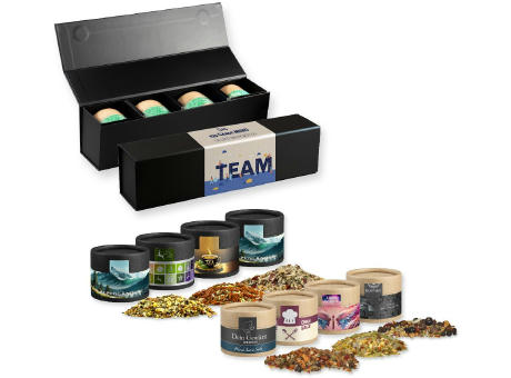 Verschiedene Weihnachts Gewürzmischungen, ca. 80-160g, Geschenk-Set Premium schwarz mit Magnetverschluss und 4 Kraftpapierdosen Mini