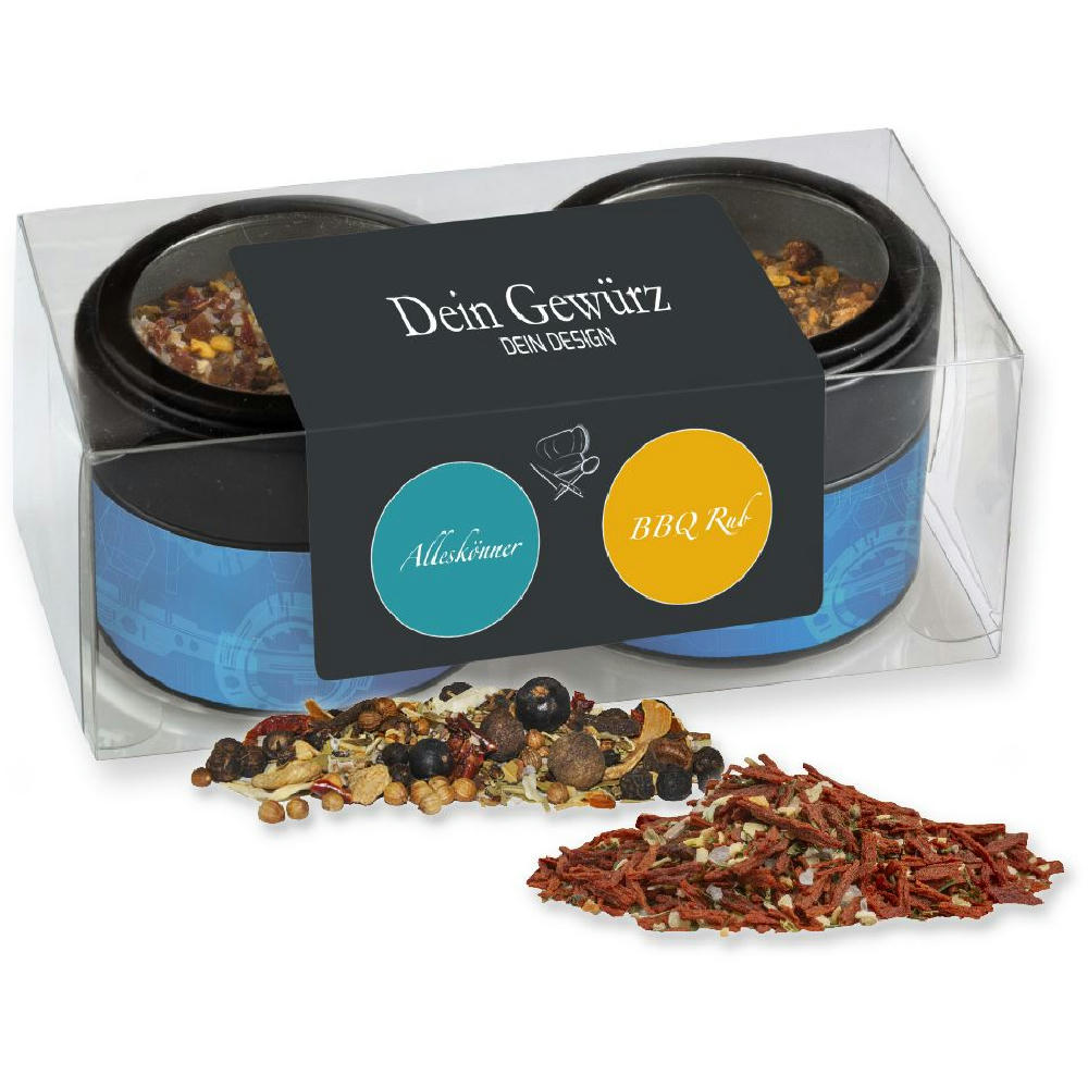 Verschiedene Weihnachts Gewürzmischungen, ca. 60-110g, Metalldose Mini mit Sichtfenster im 2er Set