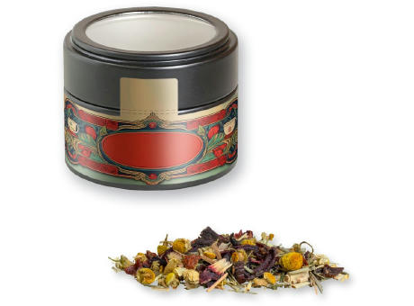 Kräutertee Vierjahreszeiten, ca. 15g, Metalldose Mini mit Sichtfenster schwarz