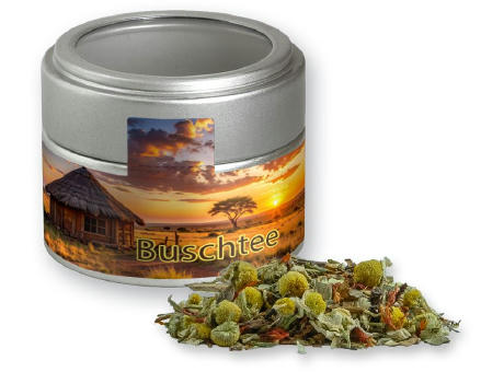 Rotbuschtee Entspannungszeit, ca. 25g, Metalldose Mini mit Sichtfenster silber