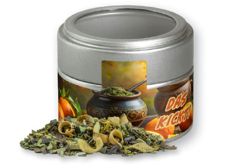 Matetee Orange, ca. 19g, Metalldose Mini mit Sichtfenster silber