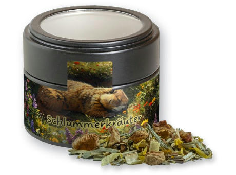 Kräutertee Seelenwohl, ca. 17g, Metalldose Mini mit Sichtfenster schwarz