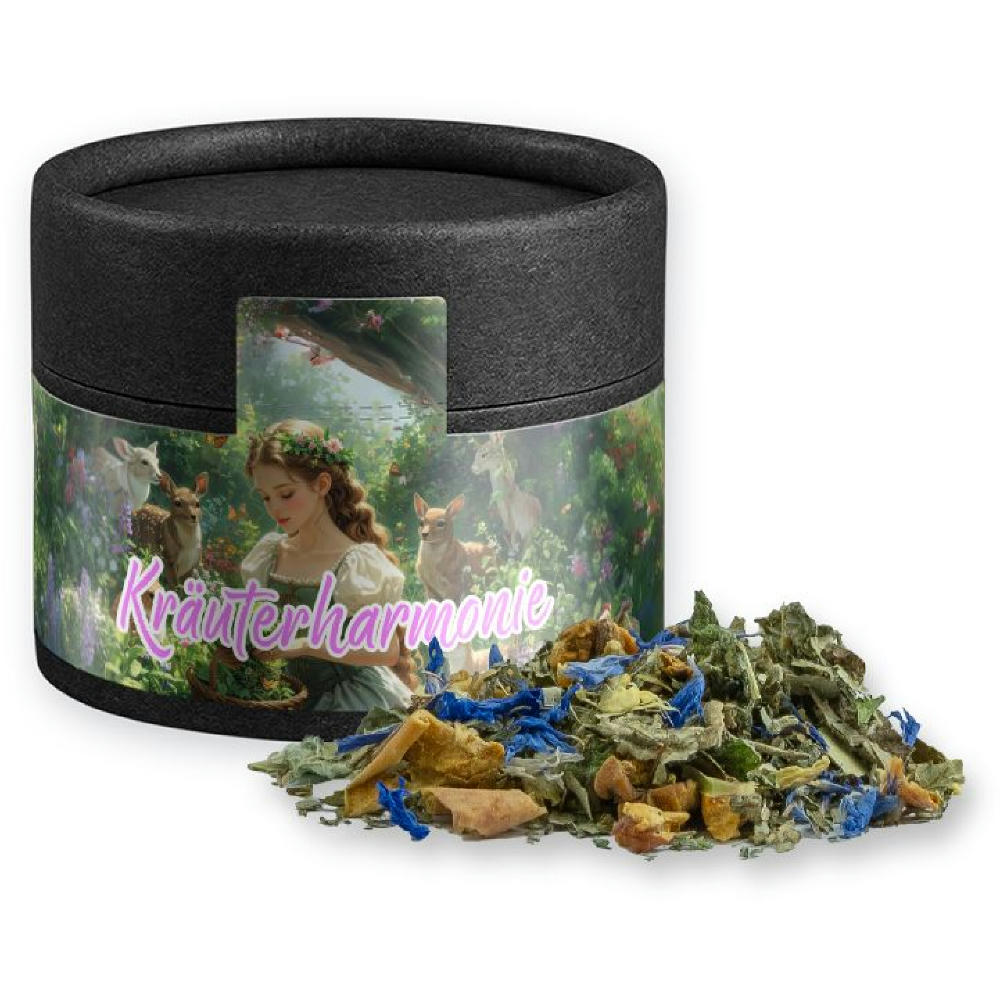 Kräutertee Harmonie, ca. 15g, Kraftpapierdose Mini schwarz
