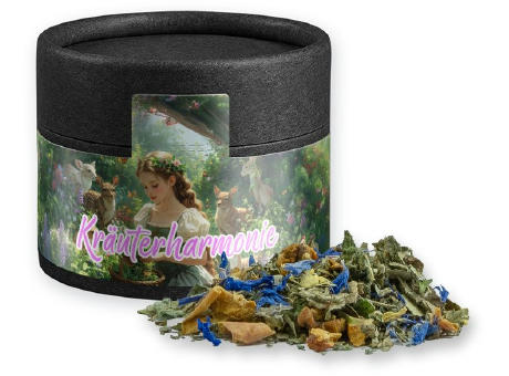 Kräutertee Harmonie, ca. 15g, Kraftpapierdose Mini schwarz