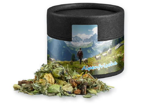 Kräutertee Bergtee & Zitrus, ca. 15g, Kraftpapierdose Mini schwarz