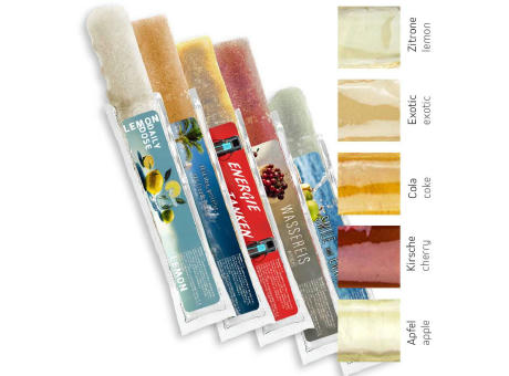 Wassereis im 5er Sortenmix (Apfel, Kirsche, Cola, Exotic, Zitrone) (vegan), 30 ml, Express Schlauchtüte mit Etikett