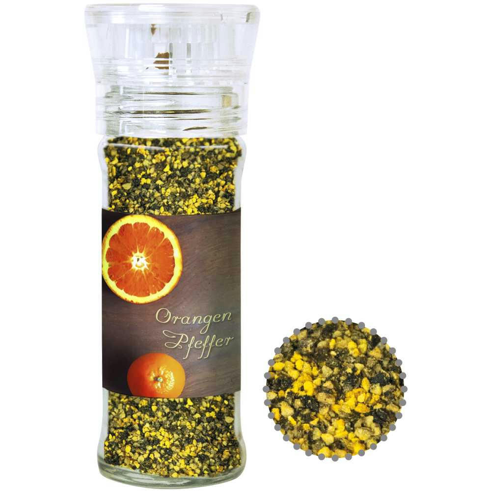Gewürzmischung Orangen-Pfeffer, ca. 45g, transparente Gewürzmühle