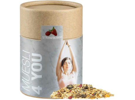 Müsli Erdbeerchen (vegan), ca. 60g, Kraftpapierdose Midi