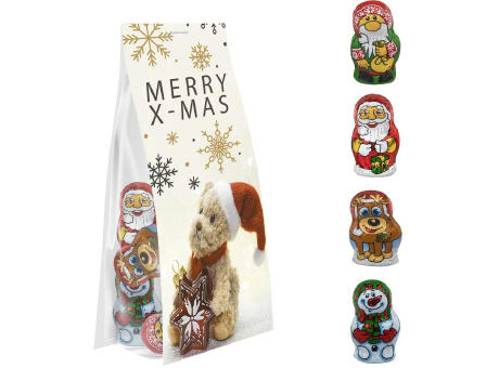 Schoko-Weihnachts Mix, ca. 40g, Express Blockbodenbeutel mit Werbereiter