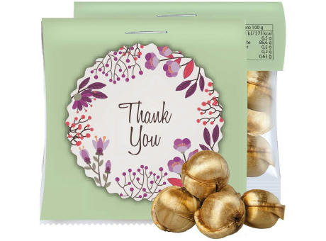 Goldnüsse Bonbons (vegan), ca. 17g, Express Midi-Tüte mit Werbereiter