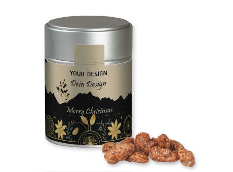 Feuergebrannte Mandeln (vegan), ca. 100g, Metalldose Midi silber