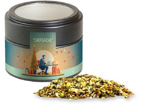 Weihnachts Gewürzmischung Chefsache, ca. 50g, Metalldose Mini mit Sichtfenster schwarz