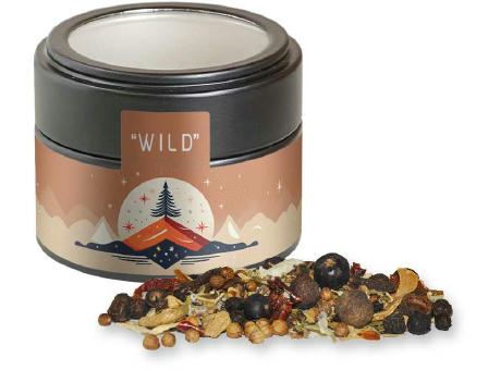 Weihnachts Gewürzmischung Wild, ca. 50g, Metalldose Mini mit Sichtfenster schwarz