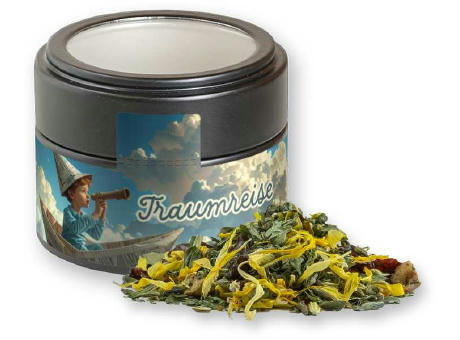 Kräutertee Lavendel, ca. 15g, Metalldose Mini mit Sichtfenster schwarz