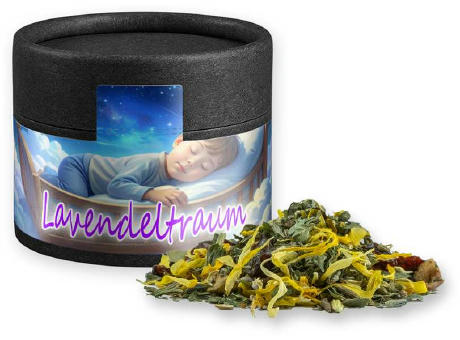 Kräutertee Lavendel, ca. 11g, Kraftpapierdose Mini schwarz
