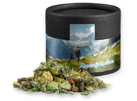 Kräutertee Bergtee & Zitrus, ca. 15g, Kraftpapierdose Mini schwarz