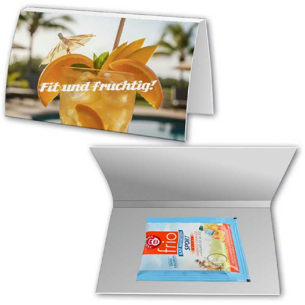 Beuteltee Cold Brew - frio Sport Vital Mango-Orange, ca. 4,5g, Werbekarte A6 gefaltet