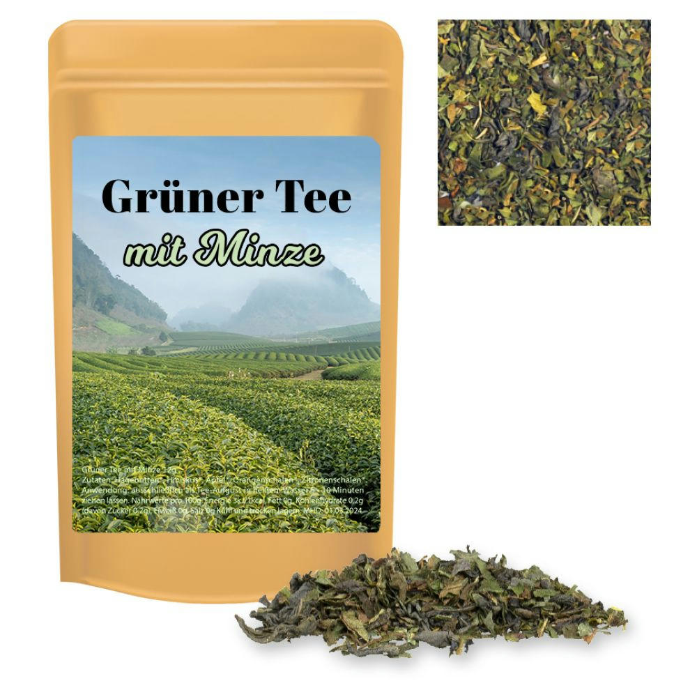 Grüner Tee mit Minze, ca. 12g, Standbeutel Mini
