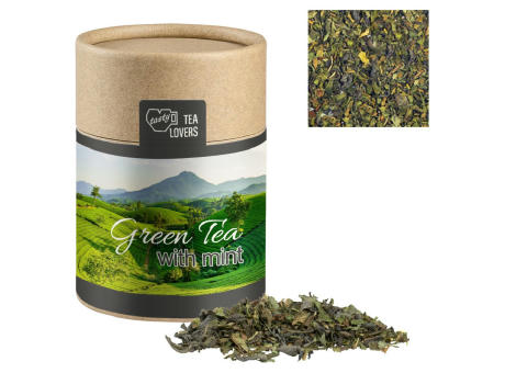 Grüner Tee mit Minze, ca. 30g, Biologisch abbaubare Eco Pappdose Midi