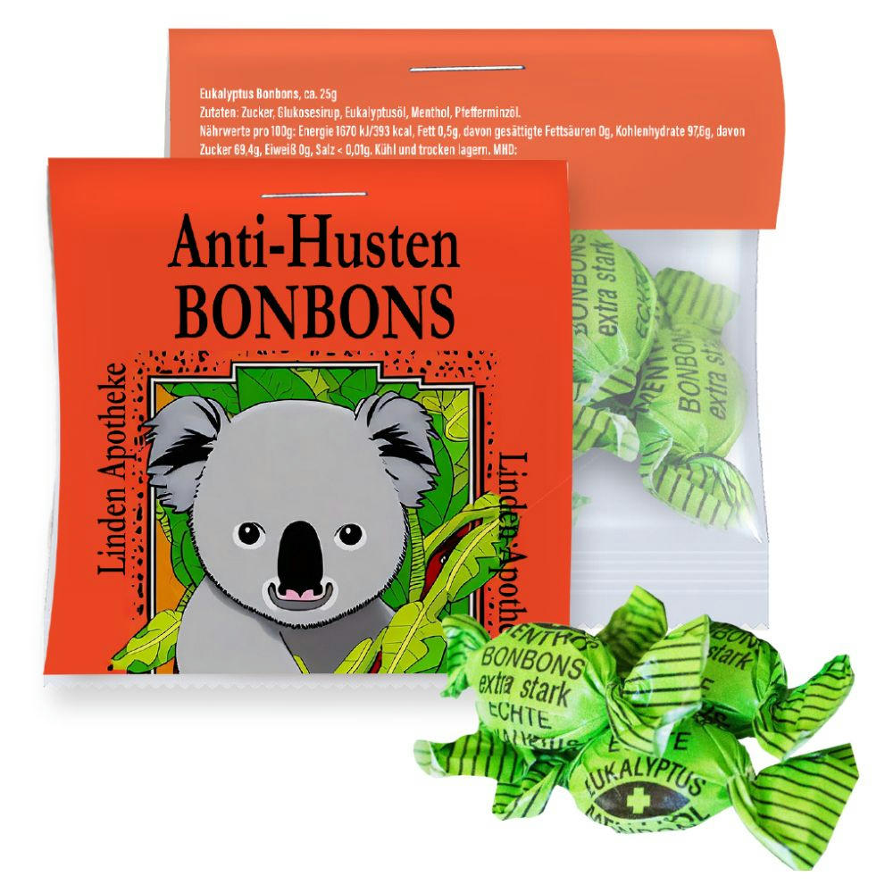 Eukalyptus Bonbons, ca. 25g, Express Maxi-Tüte mit Werbereiter