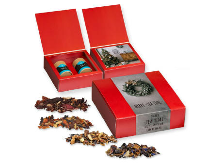 Verschiedene Weihnachts Teesorten, , ca. 120g, Geschenk-Set Premium mit 2 Biologisch abbaubaren Eco Pappdosen Midi