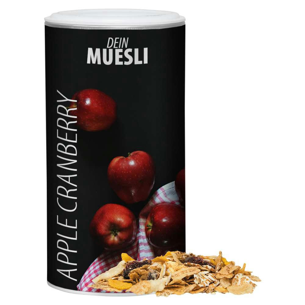 Müsli Apfel-Cranberry, ca. 160g, Pappdose Medium