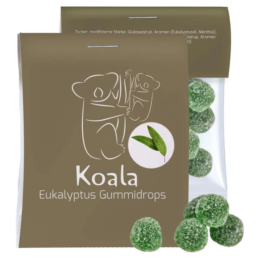 Eukalyptus Menthol Fruchtgummi mit Gelatine, ca. 15g, Express Midi-Tüte mit Werbereiter