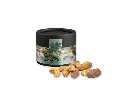 Zimt-Mandel Vanille-Cashew Mix, ca. 40g, Biologisch abbaubare Eco Pappdose Mini schwarz