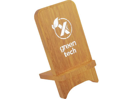 Soporte para teléfono con cargador inalámbrico de madera de 10W con logotipo retroiluminado SCX.design W26