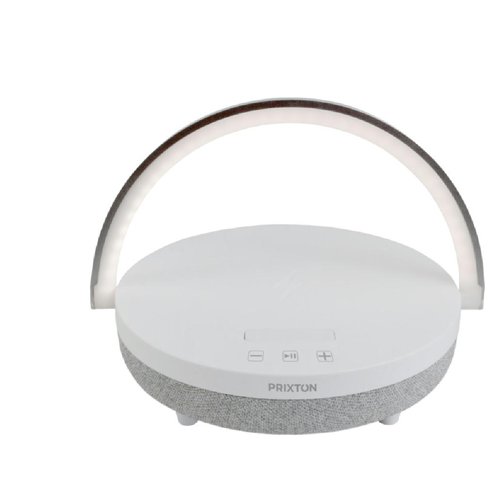 Prixton 4-in-1 10W Bluetooth® Lautsprecherleuchte mit LED und kabelloser Ladestation