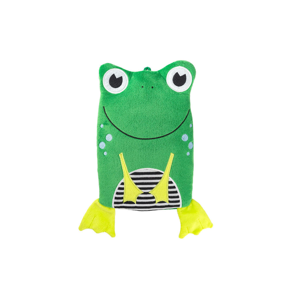 Kinder-Öko-Wärmflasche Veloursbezug "Frosch"  grün