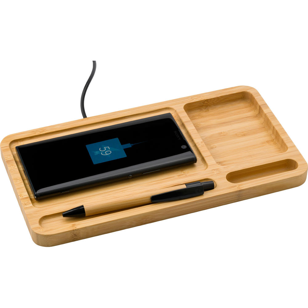 Kabelloser Lader Faye | Bambus | Schreibtisch-Organizer