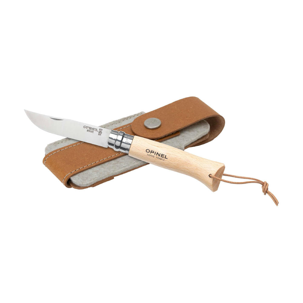 Opinel Inox No 08 Natural Taschenmesser | Mit Gürteletui
