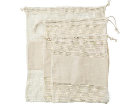 Set aus drei wiederverwendbaren Taschen aus Baumwollgewebe Adele
