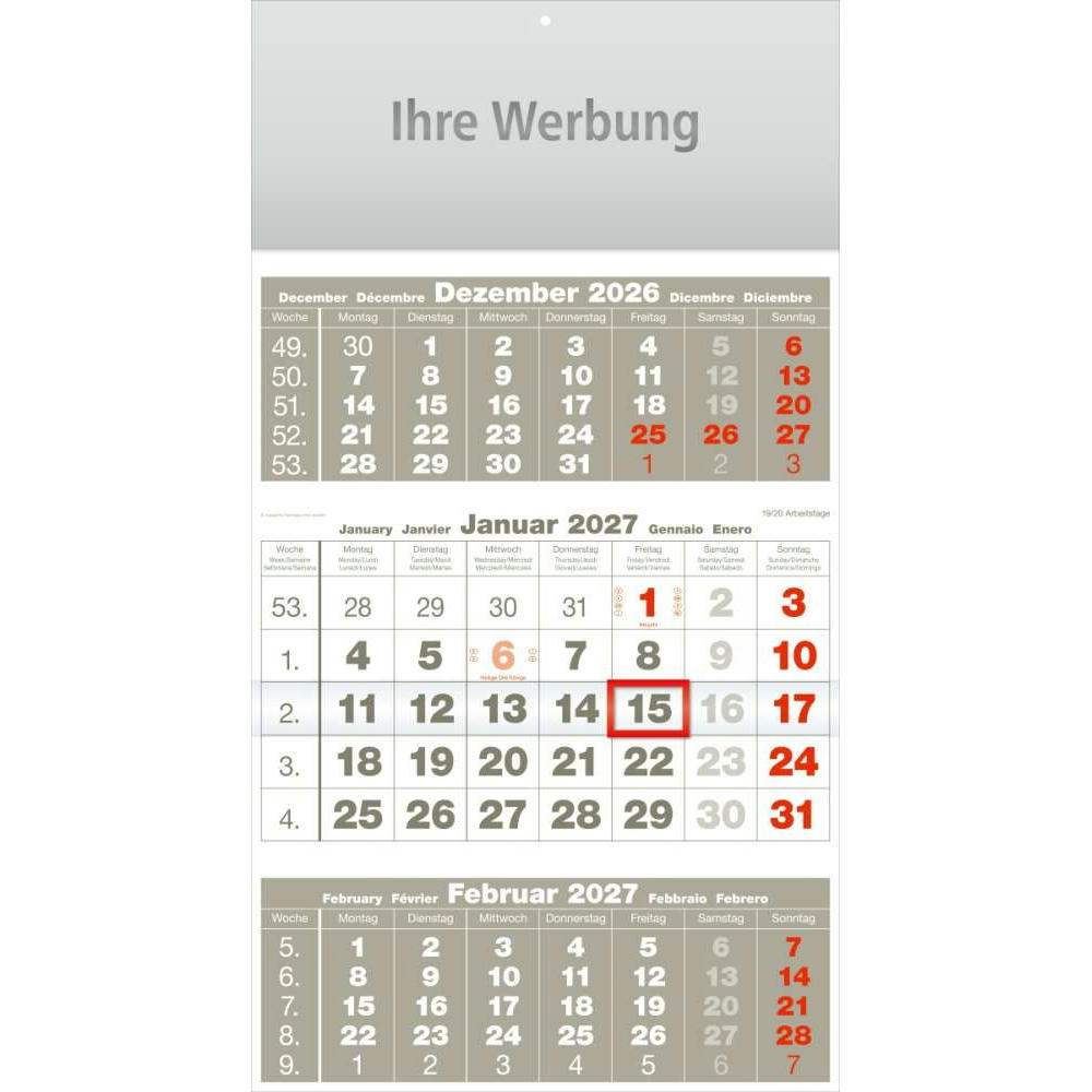 Dreimonatsplaner Compact-basic grau