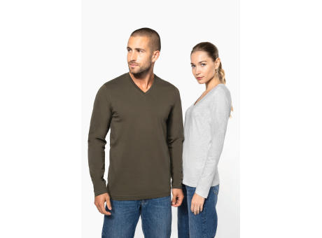 Camiseta manga larga y cuello de pico hombre