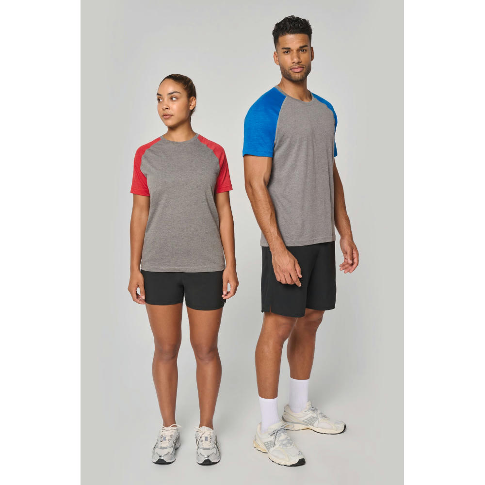 Camiseta bicolor triblend de deporte manga corta adulto