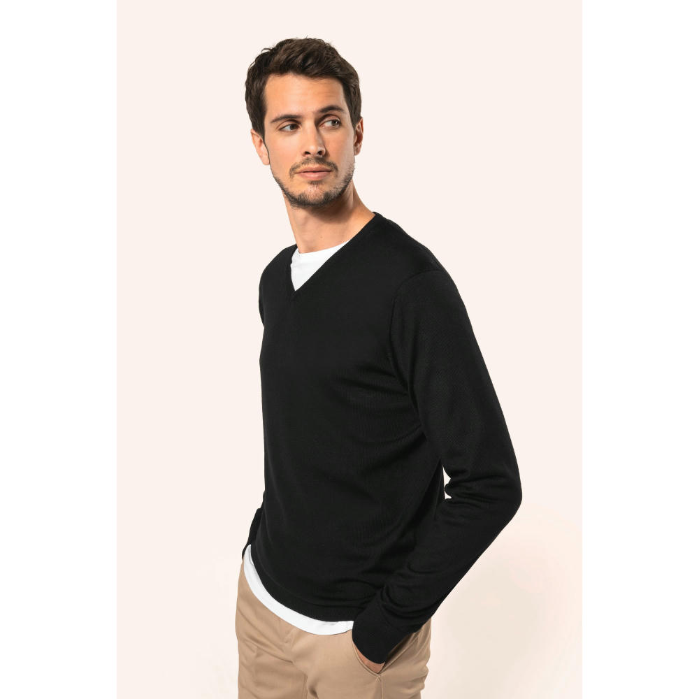 Jersey lana merina cuello de pico hombre